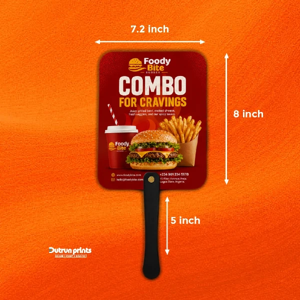 Rectangle Fan dimension guide showing 7.2 inch width, 8 inch height, and 5 inch handle